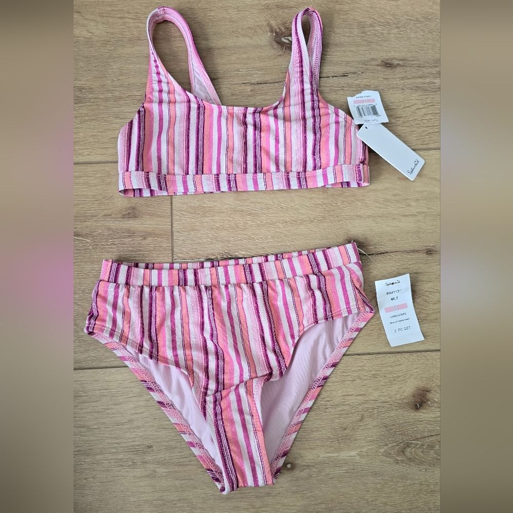 Nwt splendid lurex stripe two piece bikini set